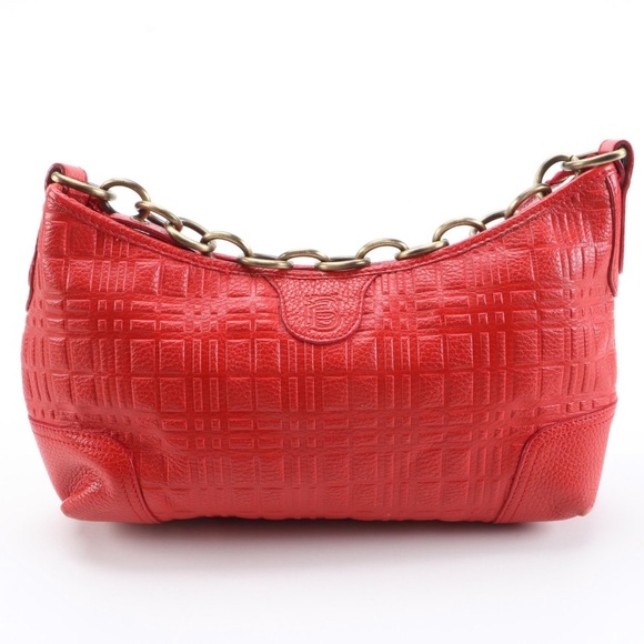 Burberry Red Embossed Hobo With Chain Strap - Picture 2 of 13